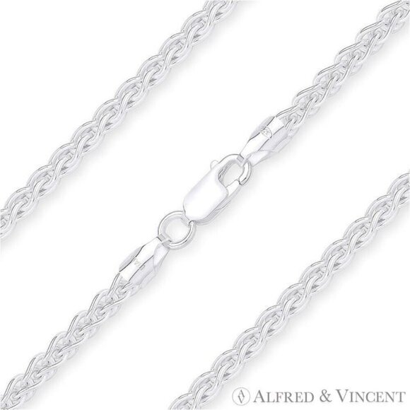 3.3mm Classic Wheat Link Italian Spiga Chain Necklace in 925 Sterling Silver 20" - Picture 1 of 2